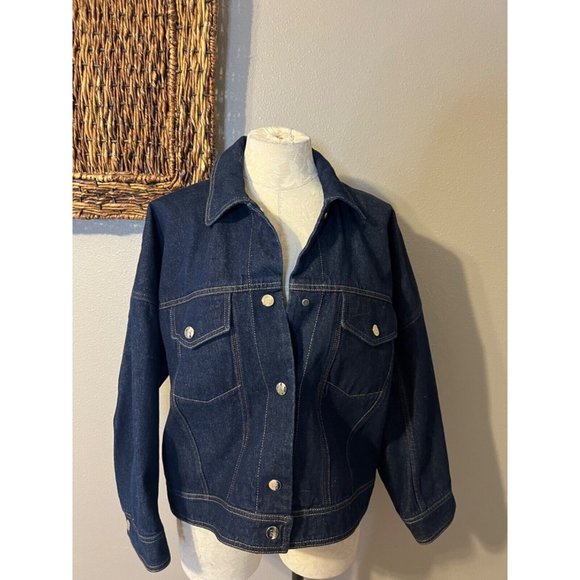 Carolina Herrera Jean Jacket Blue L Large Cotton Denim Classic Washable NEW - Picture 3 of 13